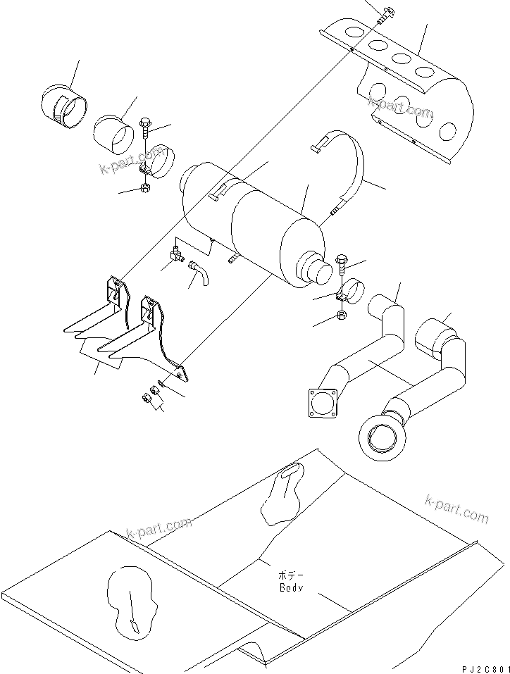 Komatsu parts book diagram for HD255-5 S/N 1001-UP: MUFFLER(#1001-1600)