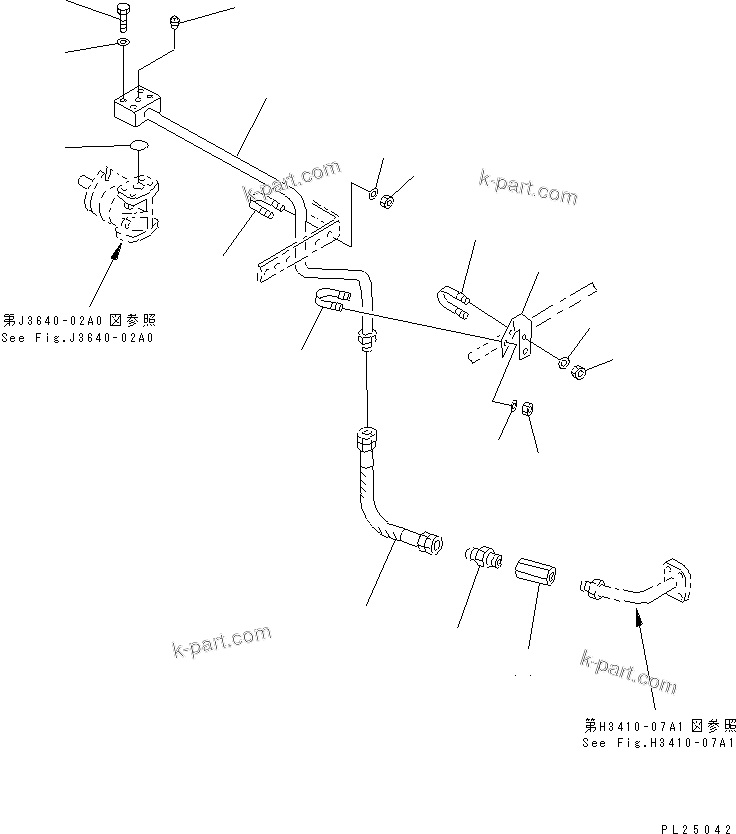 Komatsu parts book diagram for HD255-5 S/N 1001-UP: EMERGENCY STEERING ASS'Y (OIL PIPING) (2/2)(#1001-1200)