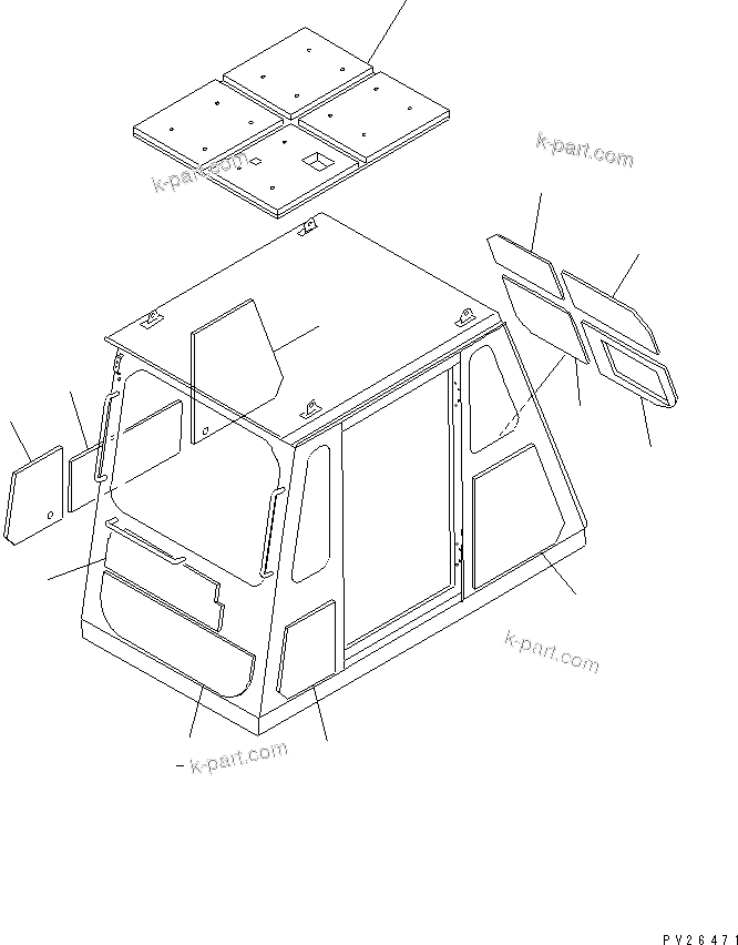 Komatsu parts book diagram for HD255-5 S/N 1001-UP: OPERATOR'S CAB (ROPS)(#1425-1600)