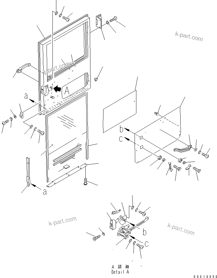 Komatsu parts book diagram for HD255-5 S/N 1001-UP: OPERATOR'S CAB (R.H. DOOR)(#1425-1600)