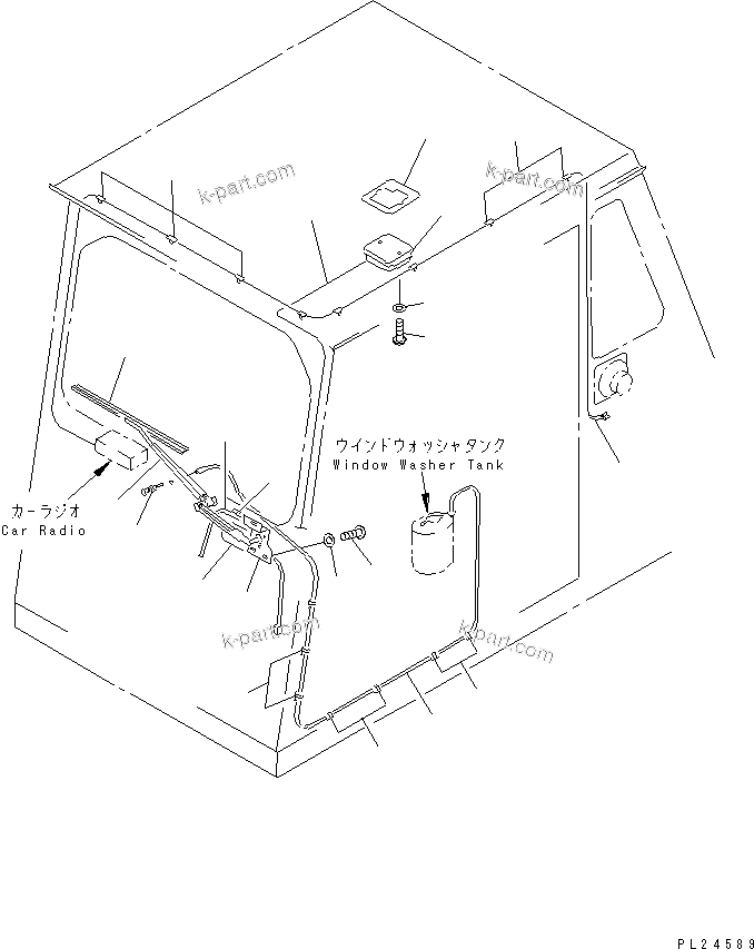 Komatsu parts book diagram for HD255-5 S/N 1001-UP: OPERATOR'S CAB (FRONT AND UPPER WIPPER)(#1001-1200)