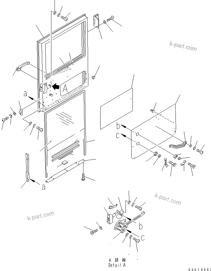 Komatsu parts book diagram for HD255-5 S/N 1001-UP: OPERATOR'S CAB (R.H. DOOR)(#1001-1600)
