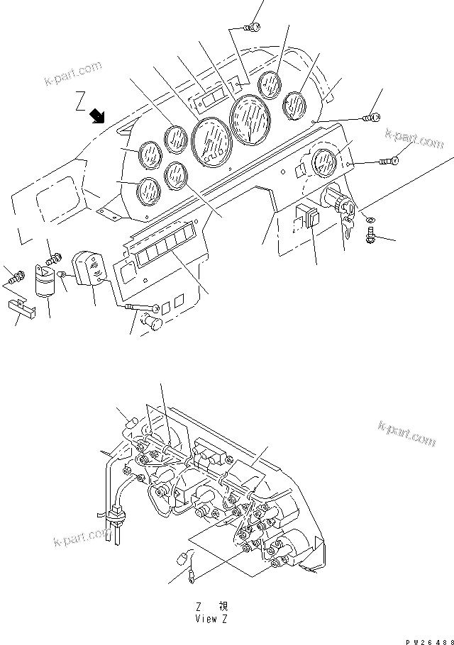 Komatsu parts book diagram for HD255-5 S/N 1001-UP: INSTRUMENT PANEL (PANEL)(#1201-1424)