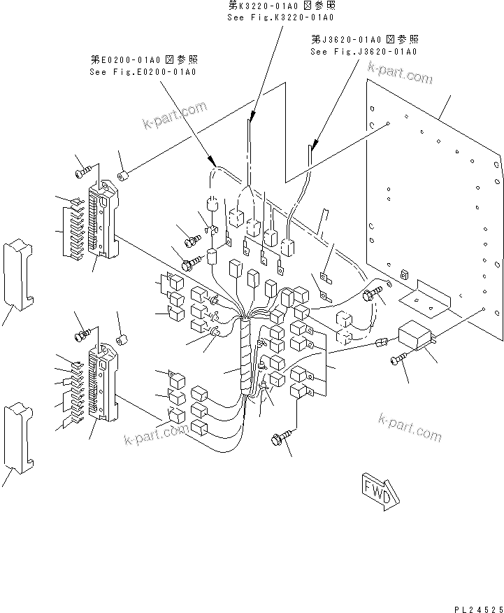 Komatsu parts book diagram for HD255-5 S/N 1001-UP: FUSE BOX AND RELAY(#1001-1200)