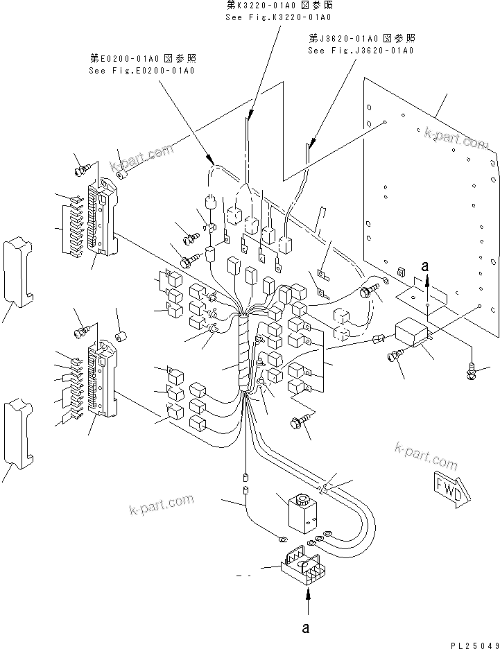 Komatsu parts book diagram for HD255-5 S/N 1001-UP: FUSE BOX AND RELAY (FOR EMERGENCY STAIRING)(#1001-1200)