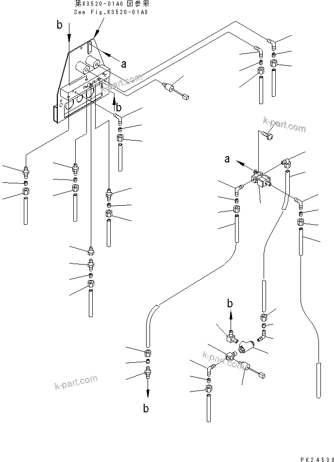Komatsu parts book diagram for HD255-5 S/N 1001-UP: AIR BLOCK AND PIPING (2/2)(#1001-1200)