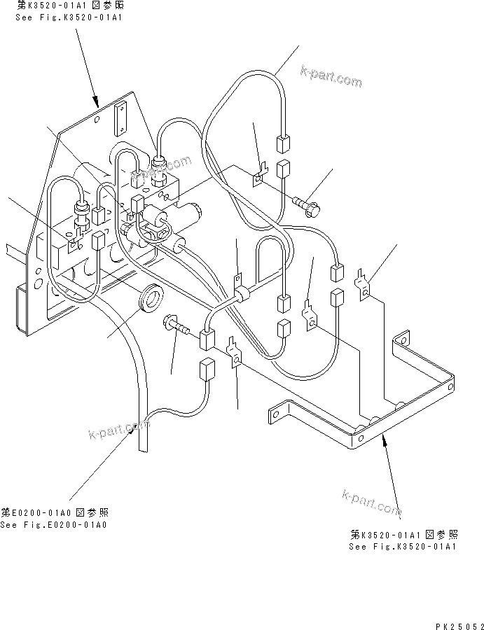 Komatsu parts book diagram for HD255-5 S/N 1001-UP: AIR BLOCK AND PIPING (WIRING HARNESS) (FOR EMERGENCY BRAKE)(#1001-1200)