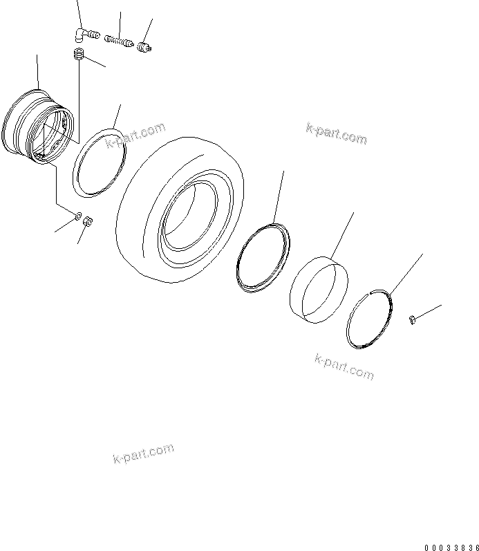 Komatsu parts book diagram for HD255-5 S/N 1001-UP: RIM (FOR FRONT WHEEL) (TUBE LESS)
