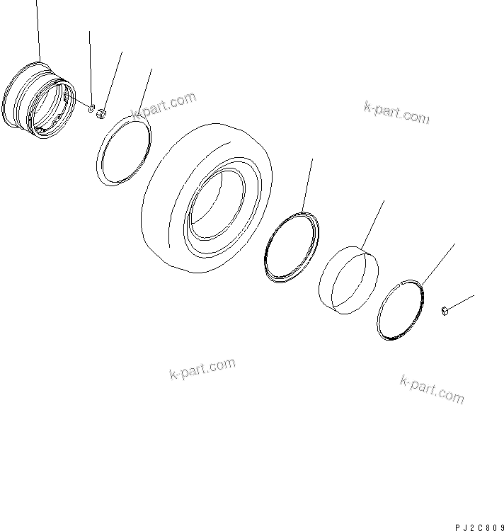 Komatsu parts book diagram for HD255-5 S/N 1001-UP: RIM (FOR FRONT WHEEL) (TUBE TYPE)(#1201-)