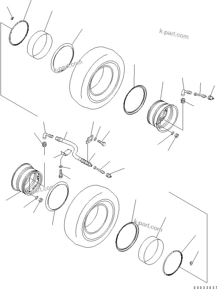 Komatsu parts book diagram for HD255-5 S/N 1001-UP: RIM (FOR REAR WHEEL) (TUBE LESS)