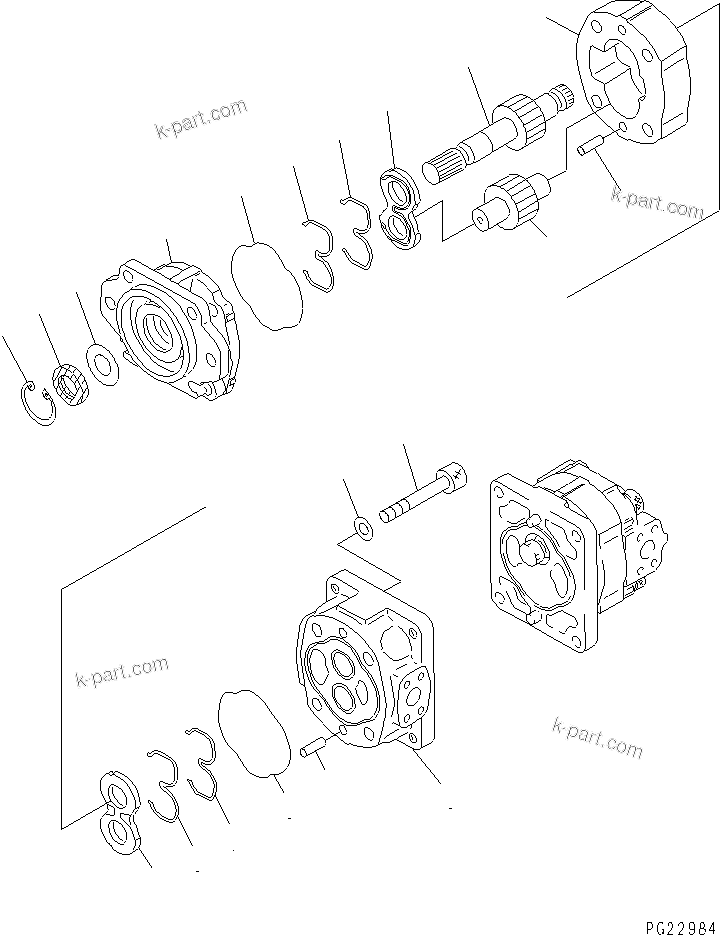Komatsu parts book diagram for HD255-5 S/N 1001-UP: HYDRAULIC PUMP (STEERING AND HOIST) (1/2)