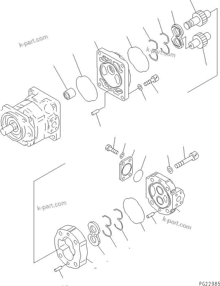 Komatsu parts book diagram for HD255-5 S/N 1001-UP: HYDRAULIC PUMP (STEERING AND HOIST) (2/2)