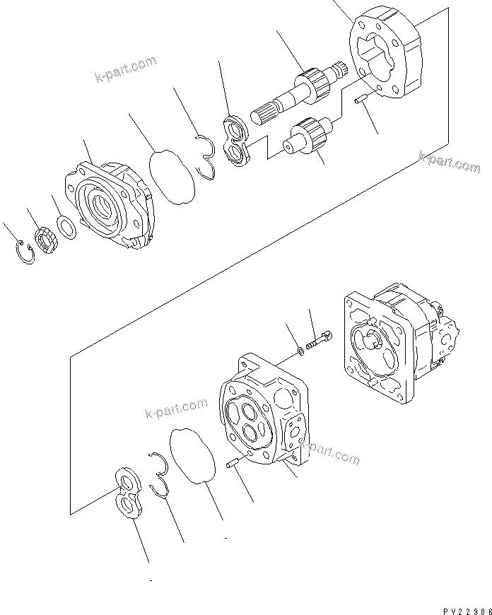 Komatsu parts book diagram for HD255-5 S/N 1001-UP: HYDRAULIC PUMP (BRAKE AND TRANSMISSION COOLING) (1/2)