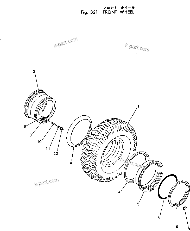 Komatsu parts book diagram for HD460-1 S/N 1002-UP: FRONT WHEEL