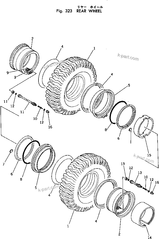 Komatsu parts book diagram for HD460-1 S/N 1002-UP: REAR WHEEL
