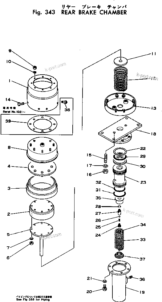 Komatsu parts book diagram for HD460-1 S/N 1002-UP: REAR BRAKE CHAMBER