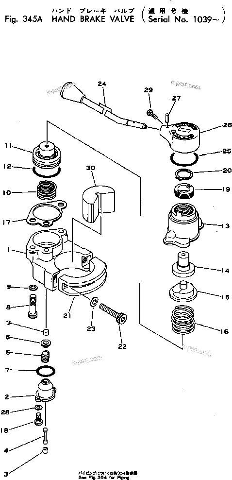 Komatsu parts book diagram for HD460-1 S/N 1002-UP: HAND BRAKE VALVE(#1039-)