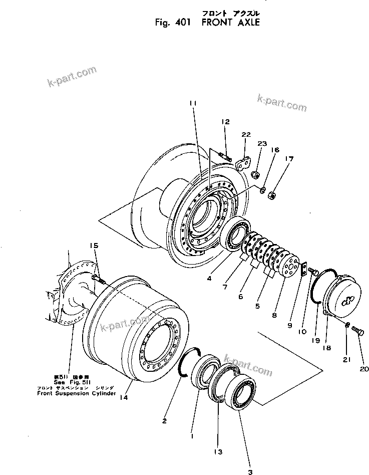Komatsu parts book diagram for HD460-1 S/N 1002-UP: FRONT AXLE