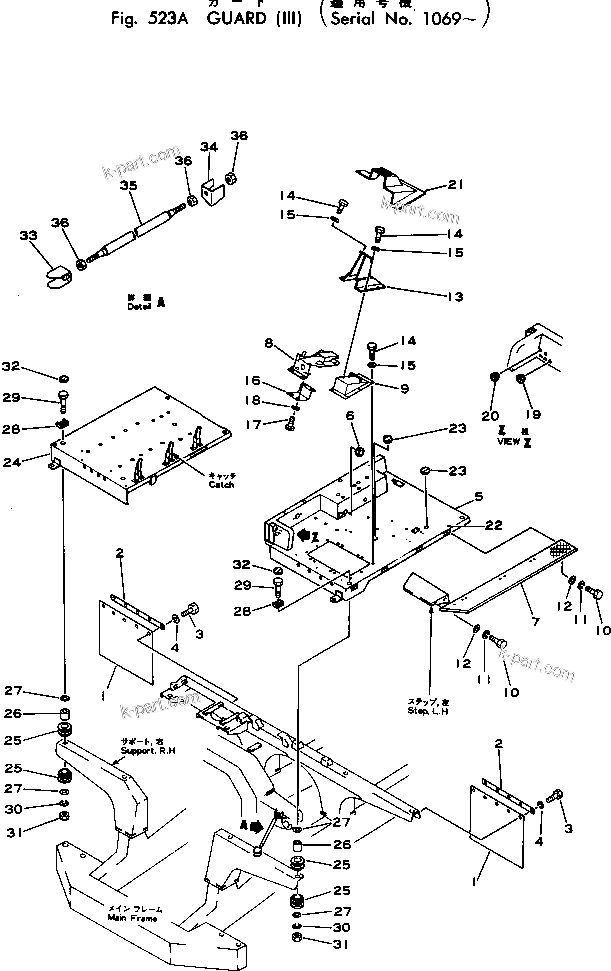 Komatsu parts book diagram for HD460-1 S/N 1002-UP: GUARD (3/4)(#1069-)