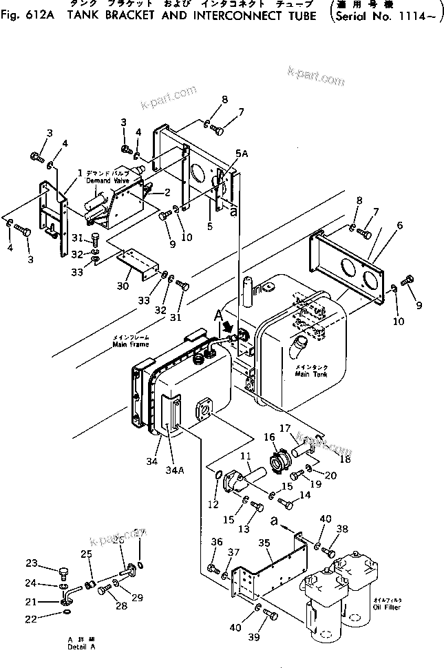 Komatsu parts book diagram for HD460-1 S/N 1002-UP: TANK BRACKET AND INTERCONNECT TUBE(#1114-)