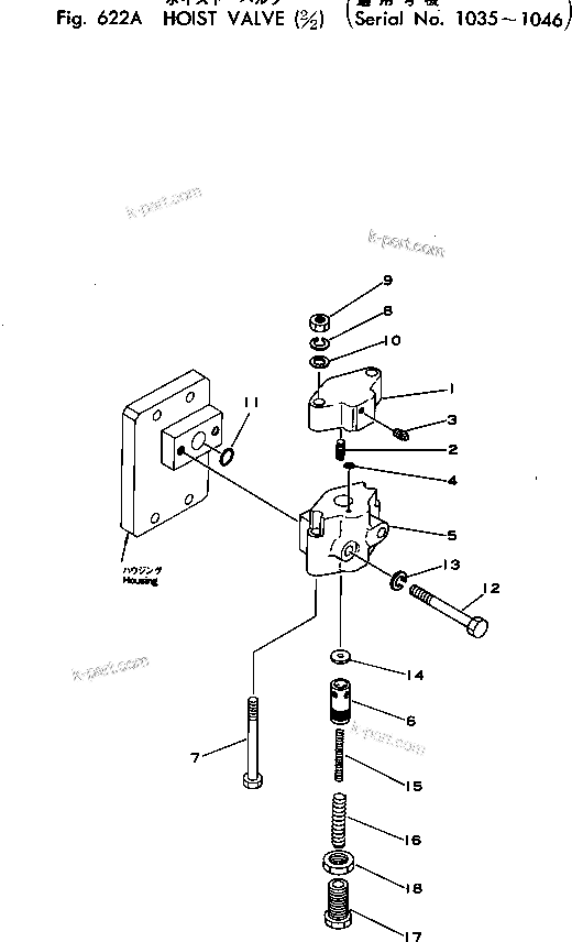 Komatsu parts book diagram for HD460-1 S/N 1002-UP: HOIST VALVE (2/2)(#1035-1046)
