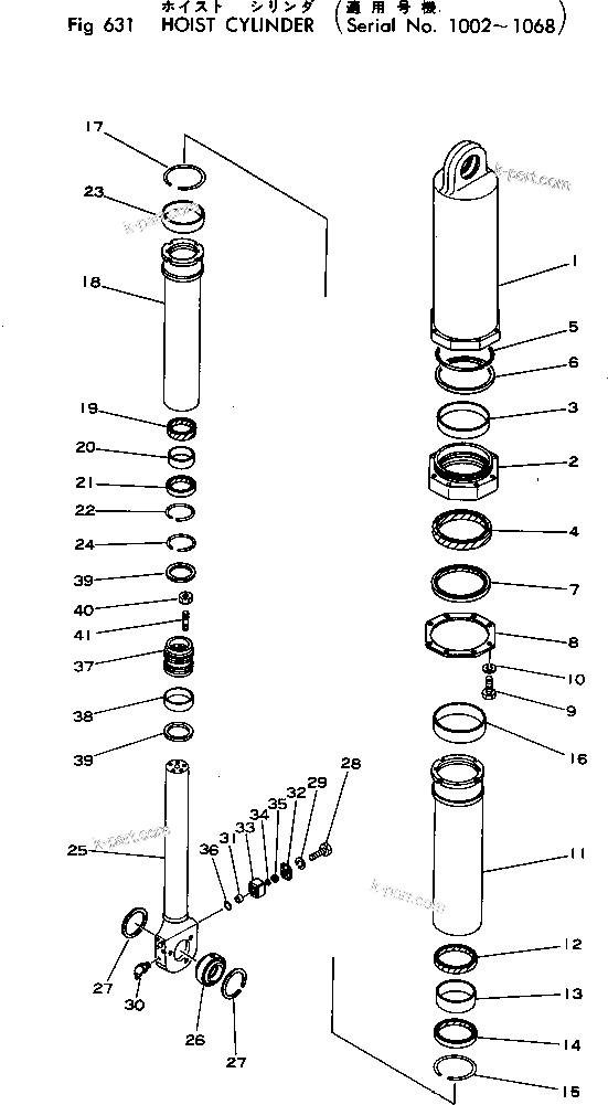 Komatsu parts book diagram for HD460-1 S/N 1002-UP: HOIST CYLINDER(#1002-1068)