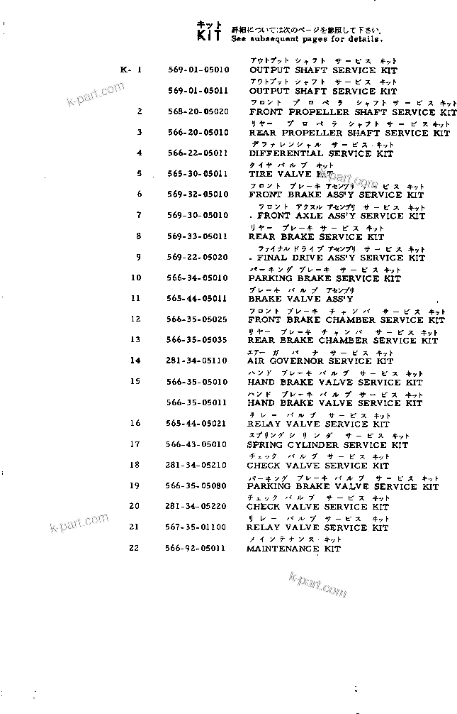 Komatsu parts book diagram for HD460-1 S/N 1002-UP: KIT
