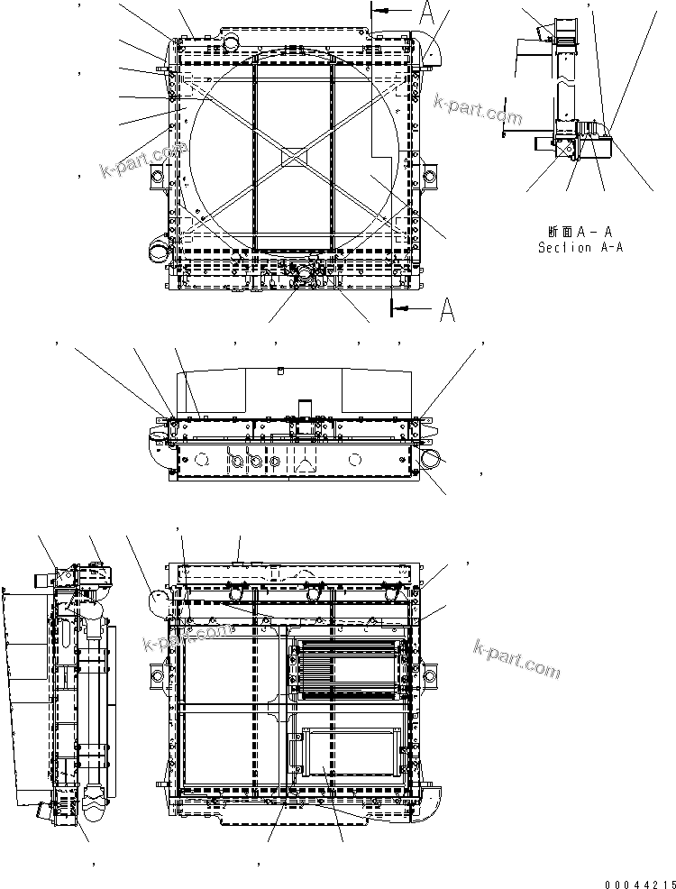 Komatsu parts book diagram for HD465-7R S/N 15001-15351 (W/O EGR): RADIATOR (INNER PARTS) (1/2)(#15001-15024)