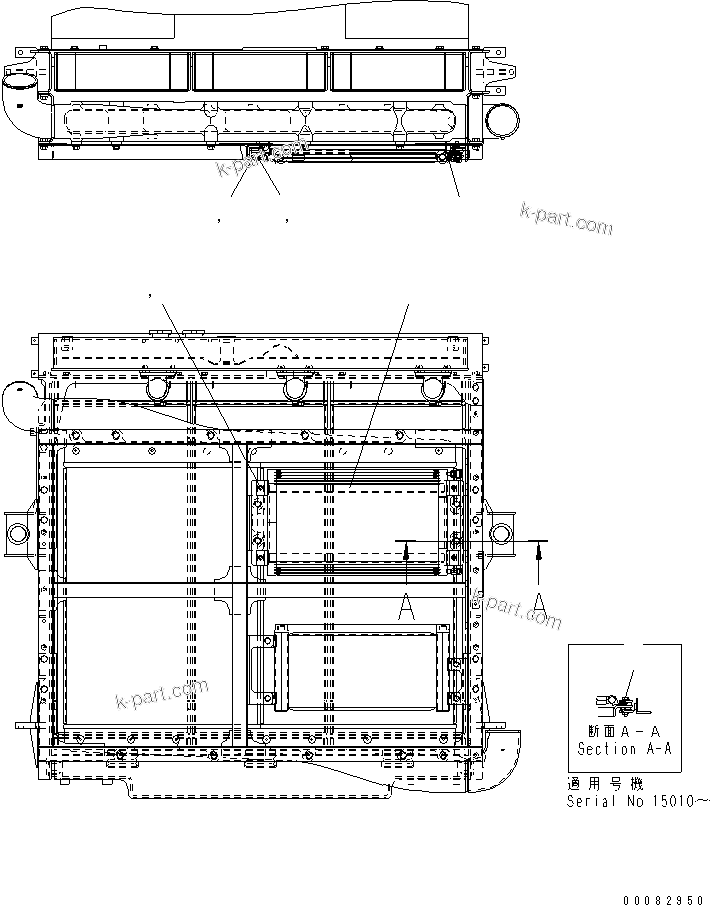 Komatsu parts book diagram for HD465-7R S/N 15001-15351 (W/O EGR): RADIATOR (INNER PARTS) (2/2)(#15001-15024)