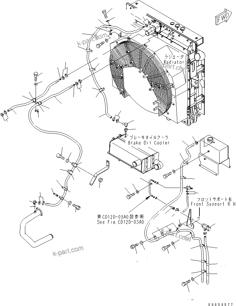 Komatsu parts book diagram for HD465-7R S/N 15001-15351 (W/O EGR): COOLANT LINE (1/3)(#15001-15024)