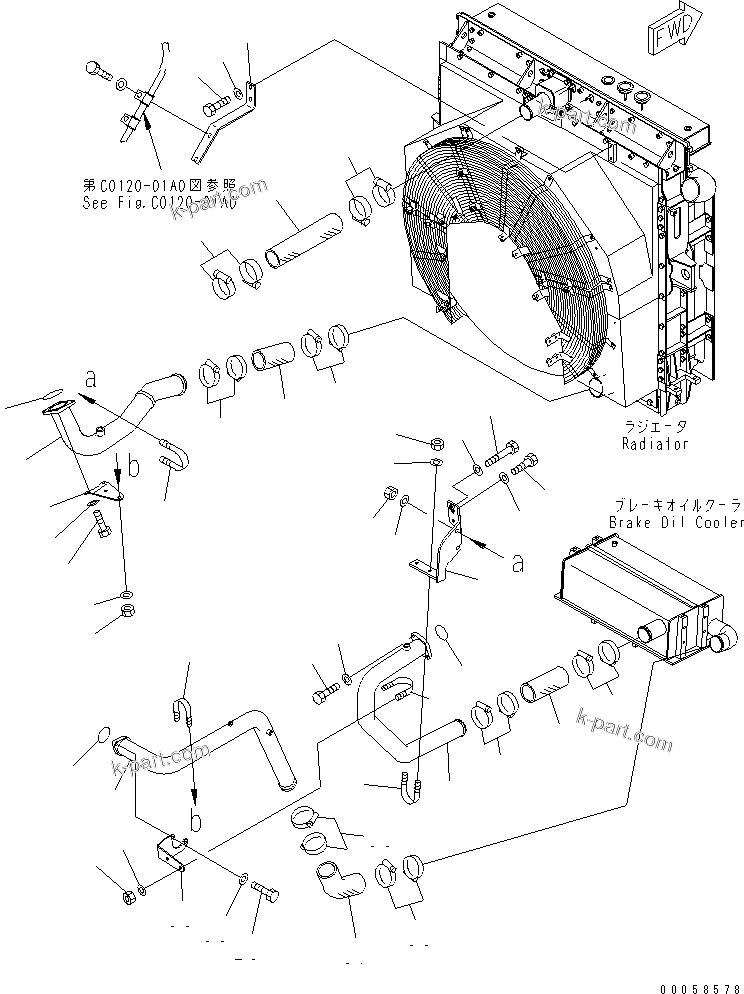 Komatsu parts book diagram for HD465-7R S/N 15001-15351 (W/O EGR): COOLANT LINE (2/3)(#15001-15024)