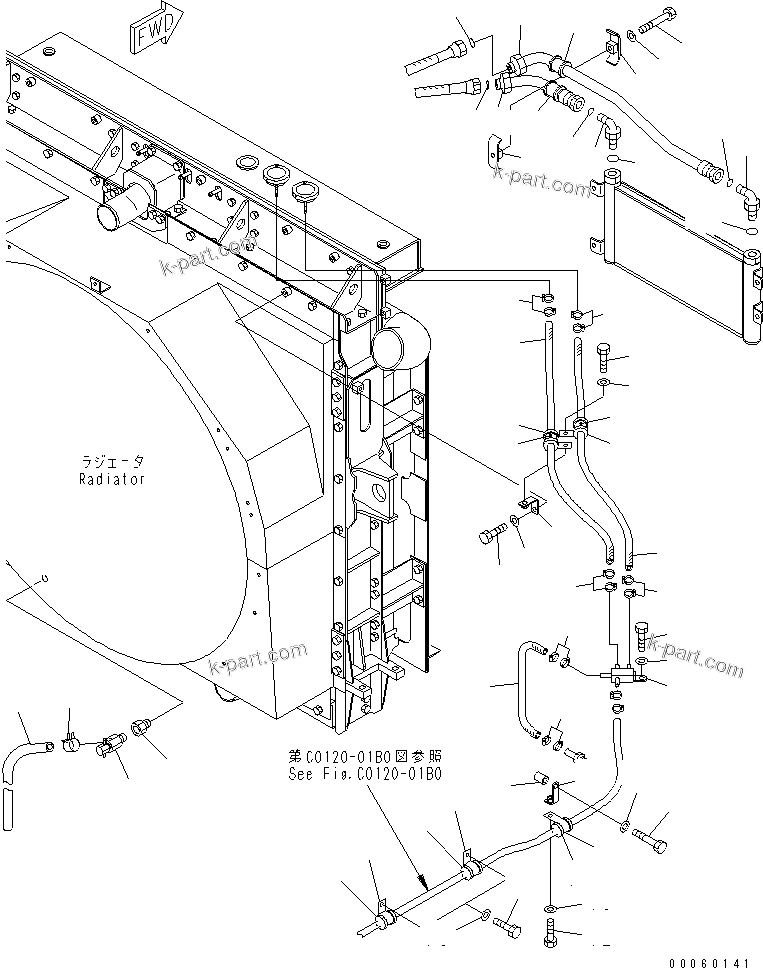 Komatsu parts book diagram for HD465-7R S/N 15001-15351 (W/O EGR): COOLANT LINE (3/3)(#15001-15024)