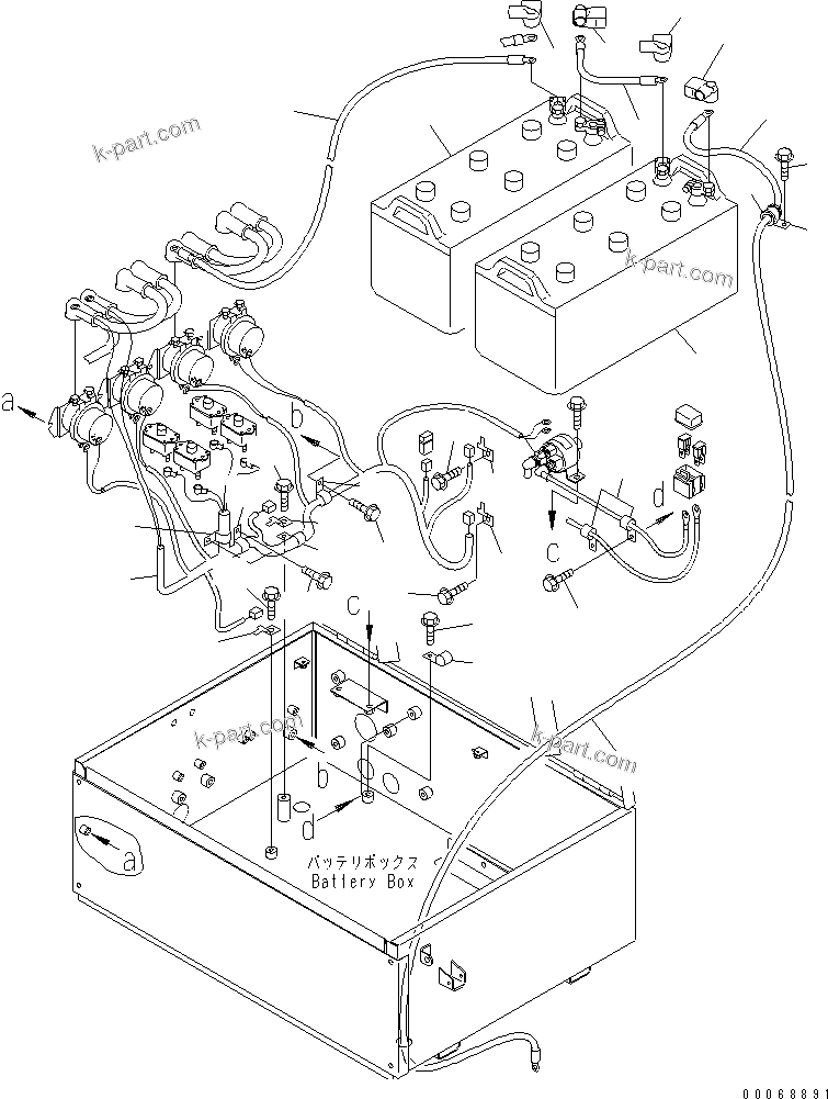 Komatsu parts book diagram for HD465-7R S/N 15001-15351 (W/O EGR): BATTERY (BATTERY AND CABLE)(#15025-)