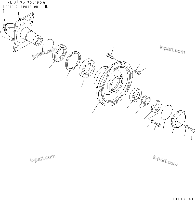 Komatsu parts book diagram for HD465-7R S/N 15001-15351 (W/O EGR): FRONT AXLE (L.H.) (AXLE)(#15001-)