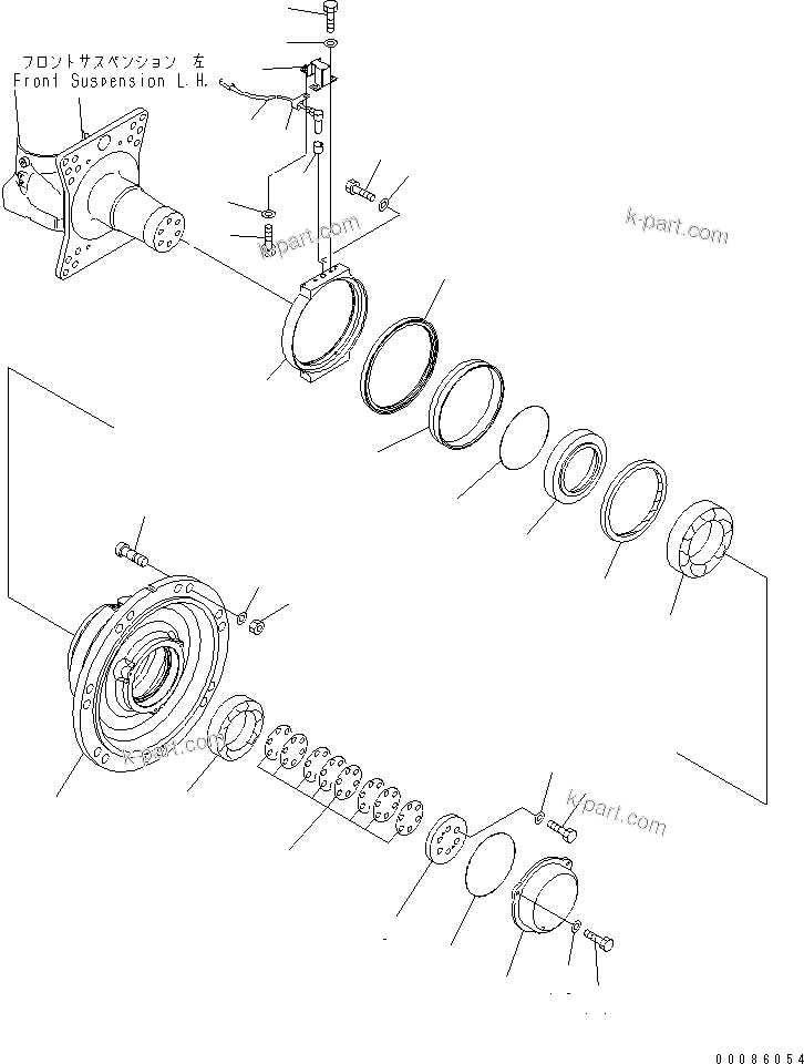 Komatsu parts book diagram for HD465-7R S/N 15001-15351 (W/O EGR): FRONT AXLE (L.H.) (AXLE) (ABS)(#15001-)
