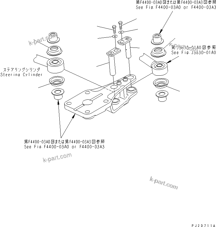 Komatsu parts book diagram for HD465-7R S/N 15001-15351 (W/O EGR): FRONT AXLE (L.H.) (MOUNTING PIN)(#15001-)