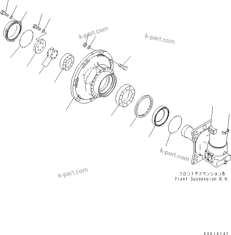 Komatsu parts book diagram for HD465-7R S/N 15001-15351 (W/O EGR): FRONT AXLE (R.H.) (AXLE)(#15001-)