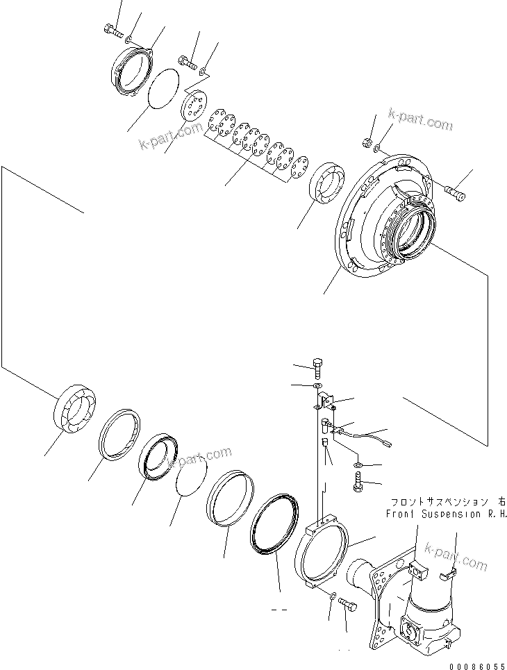 Komatsu parts book diagram for HD465-7R S/N 15001-15351 (W/O EGR): FRONT AXLE (R.H.) (AXLE) (ABS)(#15001-)