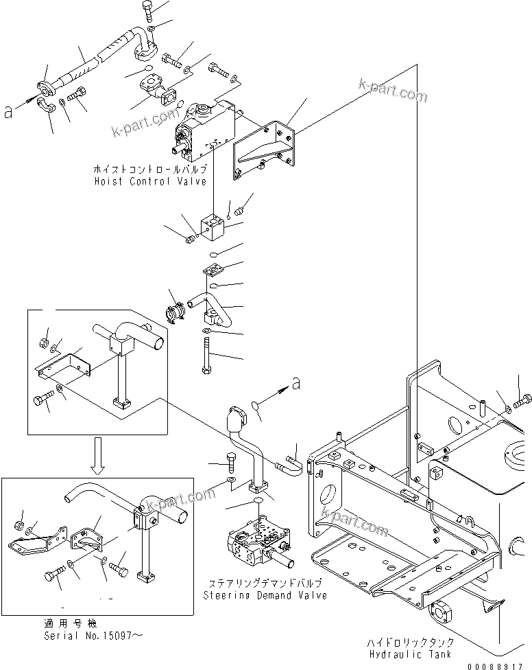 Komatsu parts book diagram for HD465-7R S/N 15001-15351 (W/O EGR): HYDRAULIC TANK (STEERING AND HOIST LINE) (2/5)(#15025-)