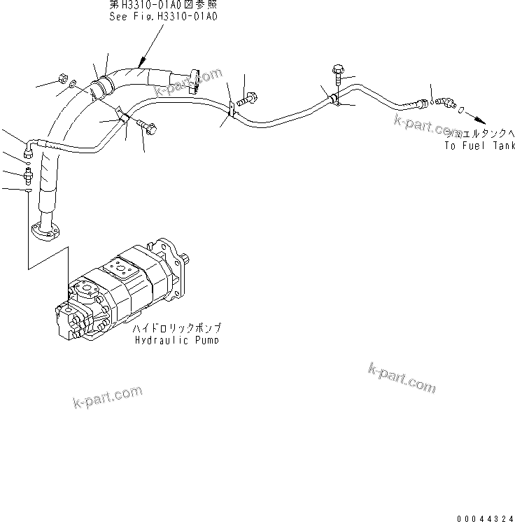 Komatsu parts book diagram for HD465-7R S/N 15001-15351 (W/O EGR): DUMP CONTROL LINE(#15001-15024)