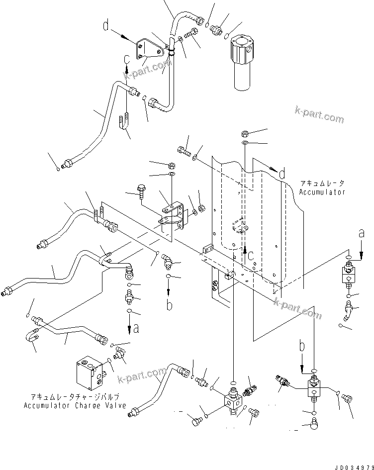 Komatsu parts book diagram for HD465-7R S/N 15001-15351 (W/O EGR): ACCUMULATOR ASS'Y (PARKING BRAKE LINE)(#15360-)