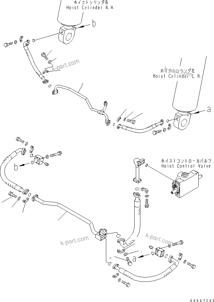 Komatsu parts book diagram for HD465-7R S/N 15001-15351 (W/O EGR): HYDRAULIC PIPING (HOIST CYLINDER LINE) (1/2)(#15025-)