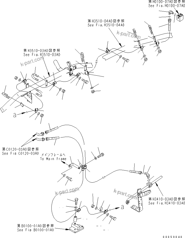 Komatsu parts book diagram for HD465-7R S/N 15001-15351 (W/O EGR): HYDRAULIC PIPING (STEERING OIL COOLER LINE)(#15001-15024)