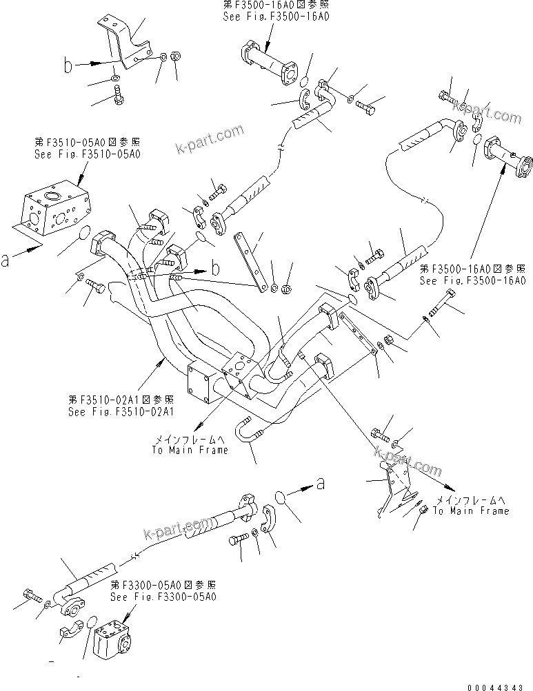 Komatsu parts book diagram for HD465-7R S/N 15001-15351 (W/O EGR): BRAKE COOLING PIPING (PUMP TO REAR BRAKE)(#15001-15024)