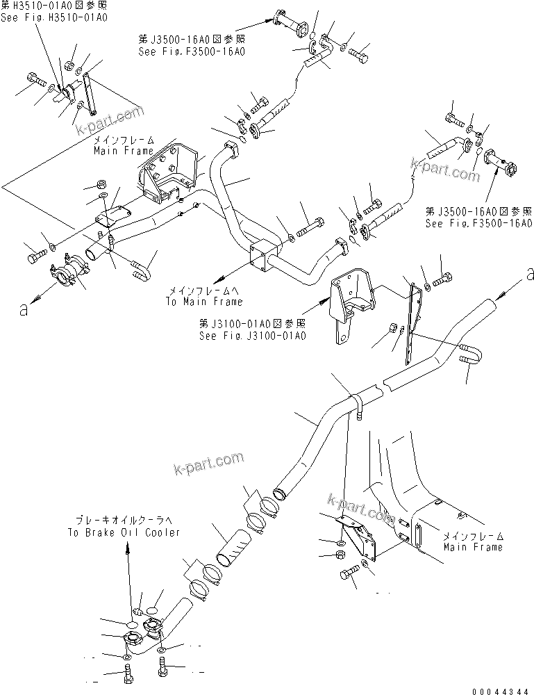 Komatsu parts book diagram for HD465-7R S/N 15001-15351 (W/O EGR): BRAKE COOLING PIPING (REAR BRAKE TO BRAKE COOLER)(#15001-15024)