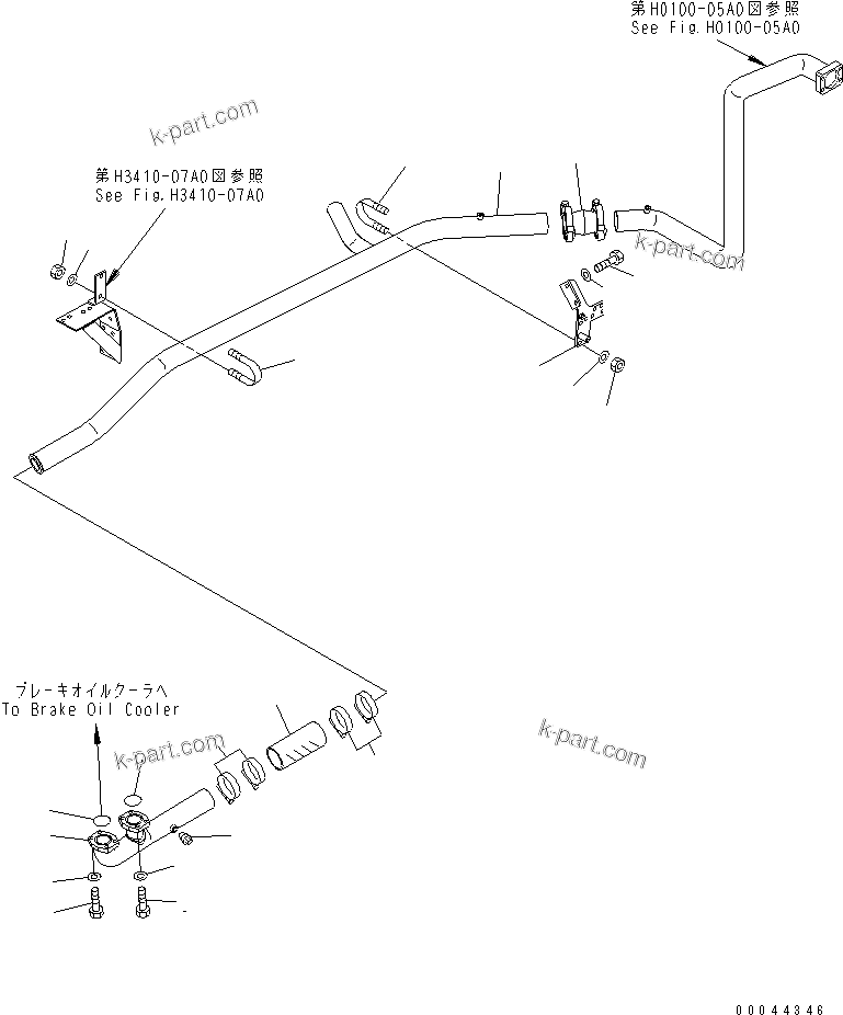 Komatsu parts book diagram for HD465-7R S/N 15001-15351 (W/O EGR): BRAKE COOLING PIPING (BRAKE COOLER TO TRANSMISSION OIL PAN)(#15001-15024)