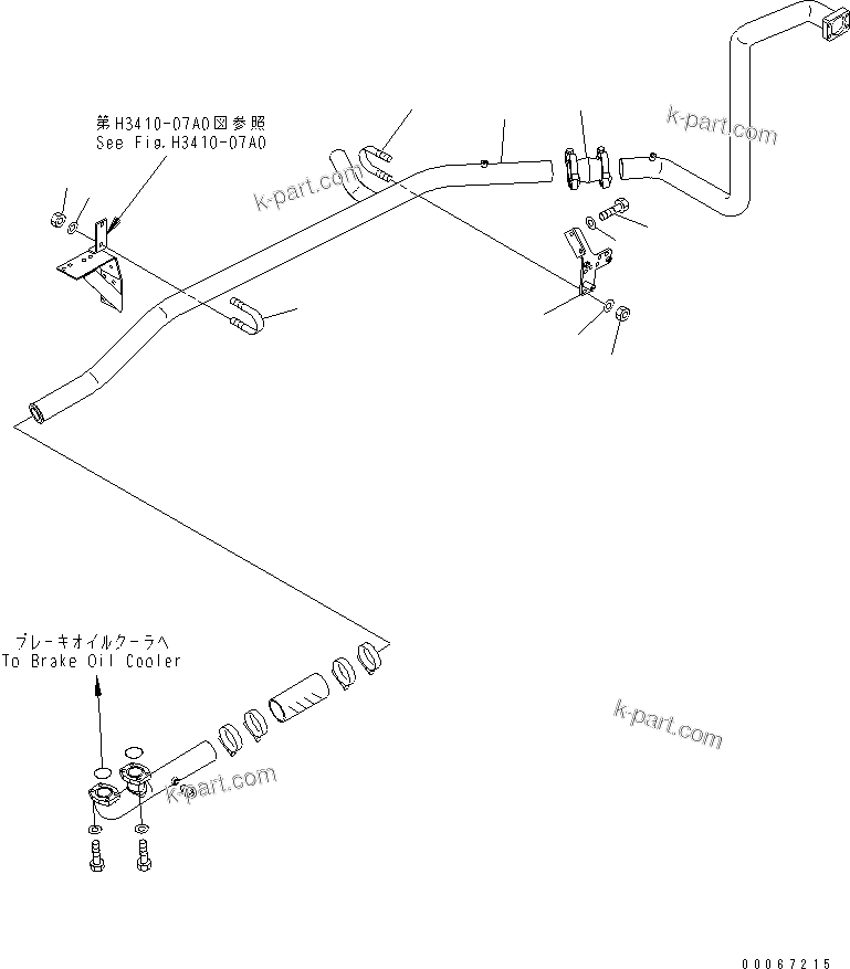 Komatsu parts book diagram for HD465-7R S/N 15001-15351 (W/O EGR): BRAKE COOLING PIPING (BRAKE COOLER TO TRANSMISSION OIL PAN)(#15025-)