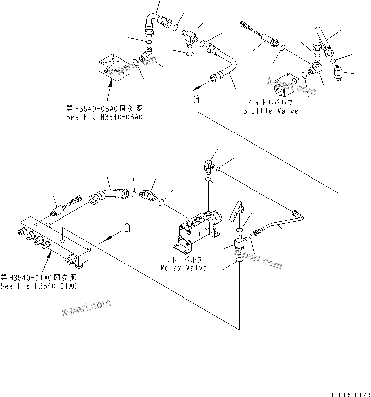 Komatsu parts book diagram for HD465-7R S/N 15001-15351 (W/O EGR): BRAKE PIPING (BLOCK TO FRONT BRAKE SHUTTLE VALVE) (1/2)(#15001-15024)