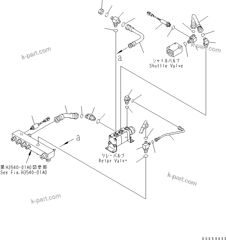 Komatsu parts book diagram for HD465-7R S/N 15001-15351 (W/O EGR): BRAKE PIPING (BLOCK TO FRONT BRAKE SHUTTLE VALVE) (1/2) (WITHOUT FRONT BRAKE CUT)(#15001-15024)