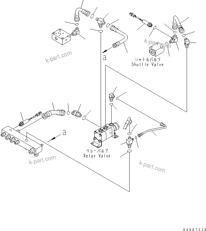 Komatsu parts book diagram for HD465-7R S/N 15001-15351 (W/O EGR): BRAKE PIPING (BLOCK TO FRONT BRAKE SHUTTLE VALVE) (1/2)(#15025-)